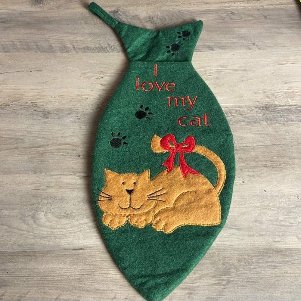 Green Stocking, Brown Cat, Red Lettering,‎ Christmas Stocking